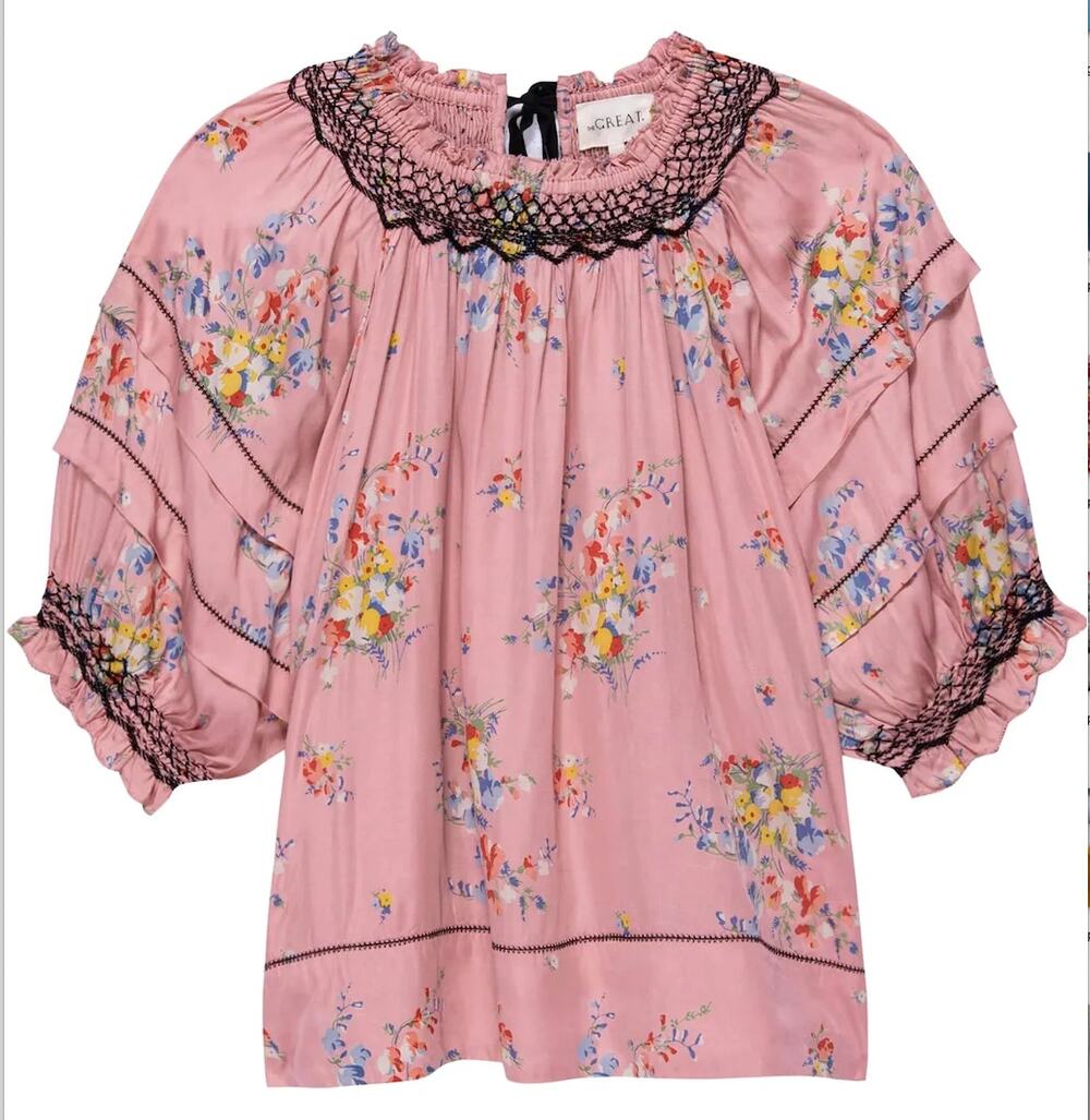 The Great. Folklore Smocked Floral Blouse Size 0 XS Victorian Cottagecore